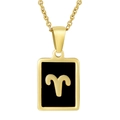 Gold stainless steel Aries zodiac necklace with black rectangular embossed pendant - Aries (With Chain)
