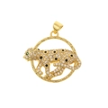 Macro detail of a leopard pendant in gold finish with sparkling zircon stones - Running Leopard Circle