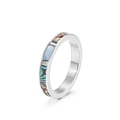 Anillo de acero de titanio de 3 mm con fragmentos de nácar de colores incrustados - US 6 / Concha Multicolor Plateada (KR92454-K)