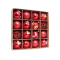 Set de 16 boules de Noël rouges avec motifs mats, pailletés et dorés en boîte cadeau - Lot de 16 / Rouge