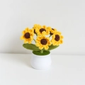 Handmade crochet sunflower potted plant in white ceramic pot for home decoration - Yellow Small Daisy 6 Heads