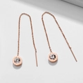 Roségoldene lange Durchzieher-Ohrringe mit römischen Ziffern und Zirkonia-Steinen - Römischer Weißer Zirkon (6617)
