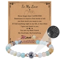 Projection stone beaded bracelet in blue and beige with a sentimental gift card for men - Amazonite-6mm