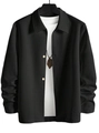 Detailansicht der schwarzen Jacke mit geometrischem Strukturstoff und Revers - S / Schwarz