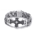 Bracciale maschile vintage tipo cubano argentato con croce incisa e chiusura in acciaio - Argento Antico (KB148839-KJX)