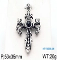 Detailed 53x35mm gothic stainless steel cross pendant with central black gemstone - Gothic Cross Black Gemstone (Style 17)