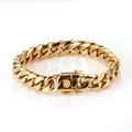 Polished gold-plated titanium steel Cuban link bracelet with a secure box clasp closure - 8mm/21cm Bracelet / Gold