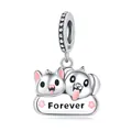 Sterling silver cat and dog charm with pink enamel detail and Forever engraving - Forever Friendship Cat and Dog Pendant 0546
