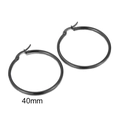 Fashionable 40mm black stainless steel hoop earrings with matte finish for women - 40mm / Black