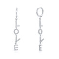 Orecchini pendenti in argento S925 con ciondoli a forma di LOVE e cristalli lucenti - Oro Bianco