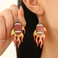 Boucles d'oreilles pendantes flamme de football rugby en bois pour fans de sport - Blanc K Rugby (10843)
