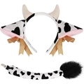 Cow costume set including black and white plush ears headband with bells and matching tail - Medium Cow 2-Piece Set