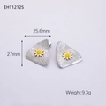 Silver triangle stud earrings with yellow daisy motif in minimalist stainless steel - Silver Triangle Style (EH11212S) / One Size