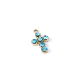 Golden stainless steel cross pendant featuring six sparkling round blue rhinestones - Cross Rhinestone Pendant (Lake Blue Zirconia)
