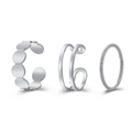 Three-piece silver hip-hop style rings set with diverse minimalist metallic designs - Silver Disc Double Line Open Rings