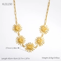 Golden stainless steel sun face necklace with five unique celestial charms on chain - Five Sun Face Necklace (XL31150) / 18K Gold Plated