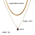 Detailed specs of double-layer stainless steel necklace with purple zircon pendant - Dark Purple (DPL)