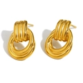 18K gold plated stainless steel hoop earrings with floral frame and pearl accents - Intertwined Circle Studs - Gold