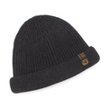 Classic black ribbed knit docker cap with a trendy orange side label on a white background - Dark Gray