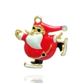 Christmas skating Santa pendant in gold-plated alloy with red and white enamel - Skating Santa