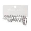 6-pair set of silver geometric hoop earrings including twisted and pearl styles - 6 Pairs Set-Silver Geometric Twist Hoop