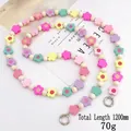 Crossbody phone strap with macaron flower wooden beads and silver metal rings - Mixed Color Wooden Flower