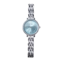 Elegant women's watch with light blue dial, silver steel band and rhinestone bezel detail - Silver Blue