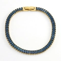 Elegant 18K gold plated stainless steel tennis bracelet with navy blue baguette crystals - Blue