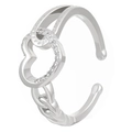 Silver open ring featuring interlocking hearts with cubic zirconia micropave detail - Silver Double Heart Micro-Inlaid Style (N-337)