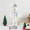 Standing Christmas snowman doll with silver knit hat and telescopic legs for decor - Snowman