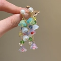 Detailed macro view of floral tassel earrings featuring colorful resin petals and pearls - Colorful Multi Layer Pearl Stud Style (18#)