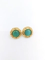 Vintage round cat-eye earrings with green stone and golden braided texture border - Dark Green