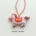 Pink plush horse keychain with red saddle and Chinese embroidery, size 10x6.5cm - Strap Style / Pink (Fortune)