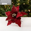 26 cm weinrote künstliche Weihnachtsstern-Blüte aus Samt mit goldenem Glitzer - Rot