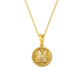 Vintage 18K gold plated titanium steel coin necklace featuring a round letter N pendant - Letter N (S-P173-N)
