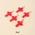 Set of 5 red glass cross pendants with golden clasp for DIY jewelry making - 25x18x4mm / Red