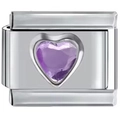 DIY stainless steel link bracelet charm with heart-shaped purple faceted crystal - 0257-heart-purple Gem
