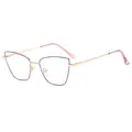 Chic cat-eye metal optical frame in golden finish with purple transparent temple tips - C3-Gray & Gold