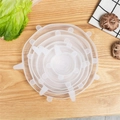 Set di 6 coperchi estensibili in silicone bianco traslucido in varie misure su legno - 55g Set Tondo da 6 (Tre Orecchie) / Bianco Tondo