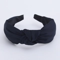 Navy blue fabric headband with diagonal twill texture and twisted knot detail - Deep Blue