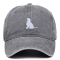 Casquette de baseball en coton délavé gris foncé avec silhouette de chien brodée - Gris