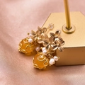 Vintage baroque pearl drop earrings with golden flower accents and amber beads - Topaz Dangle Earrings