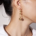 Long gold chain earrings featuring spherical beads and minimalist link design - Gold Ball Pendant Link Chain Style (E324-GO)