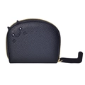 Navy blue cat shaped leather card wallet with textured finish and cute ear details - Black