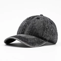 Vintage gewassen denim baseballcap in antracietzwart met retro distressed finish - Zwart