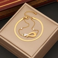 Elegant 18K gold-plated snake chain bracelet set with a sparkling white diamond pendant - Simple Sparkling Snake Style (4#)