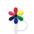 Colorful six-petal flower silicone straw cap cover with rainbow petals and white ring - 1704-45 Multicolor Silicone Flower