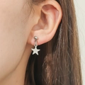 Polished silver stainless steel stud earring with a solid star pendant on male model - Five-pointed Star Pendant Studs