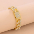 Bracciale a catena cubana placcato oro hip hop con cristalli ghiacciati e chiusura - 8 pollici (20 cm) / Oro