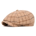 Cappello newsboy da uomo in lana scozzese marrone vintage con bottone classico - L (58-60cm) / Beige